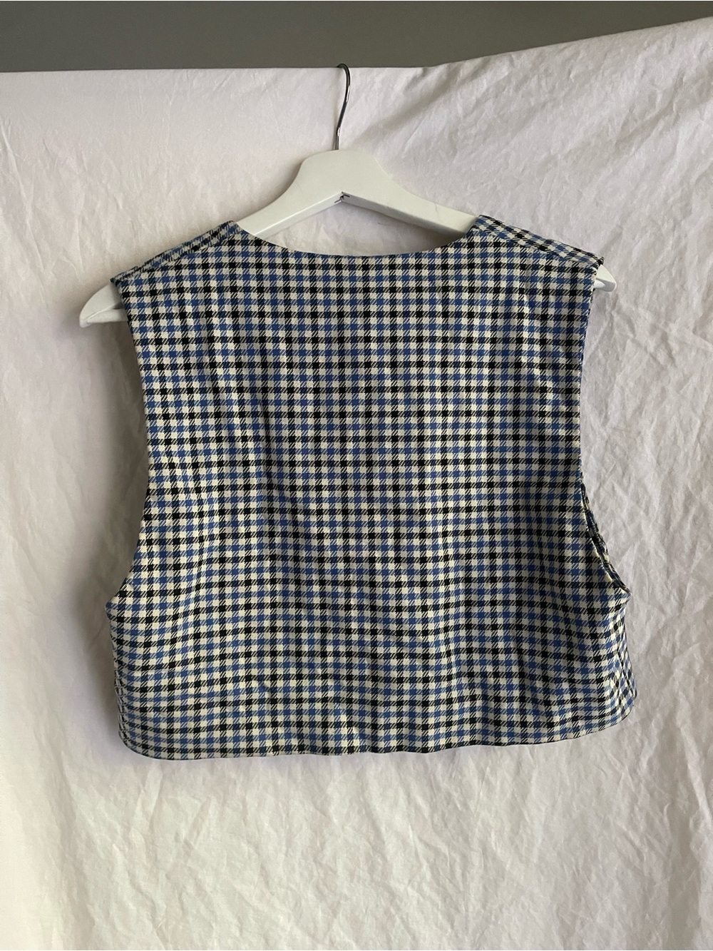 ZARA Gingham Houndstooth Cropped Vest V-Neck Sleeveless Crop Top Size S Preppy - Picture 6 of 15